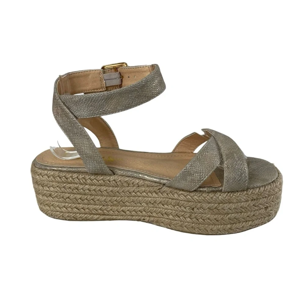Lulu's Platform Cobi Beige Snake‎ Espadrille Sandals Size 5.5 Neutral Ankle Wrap